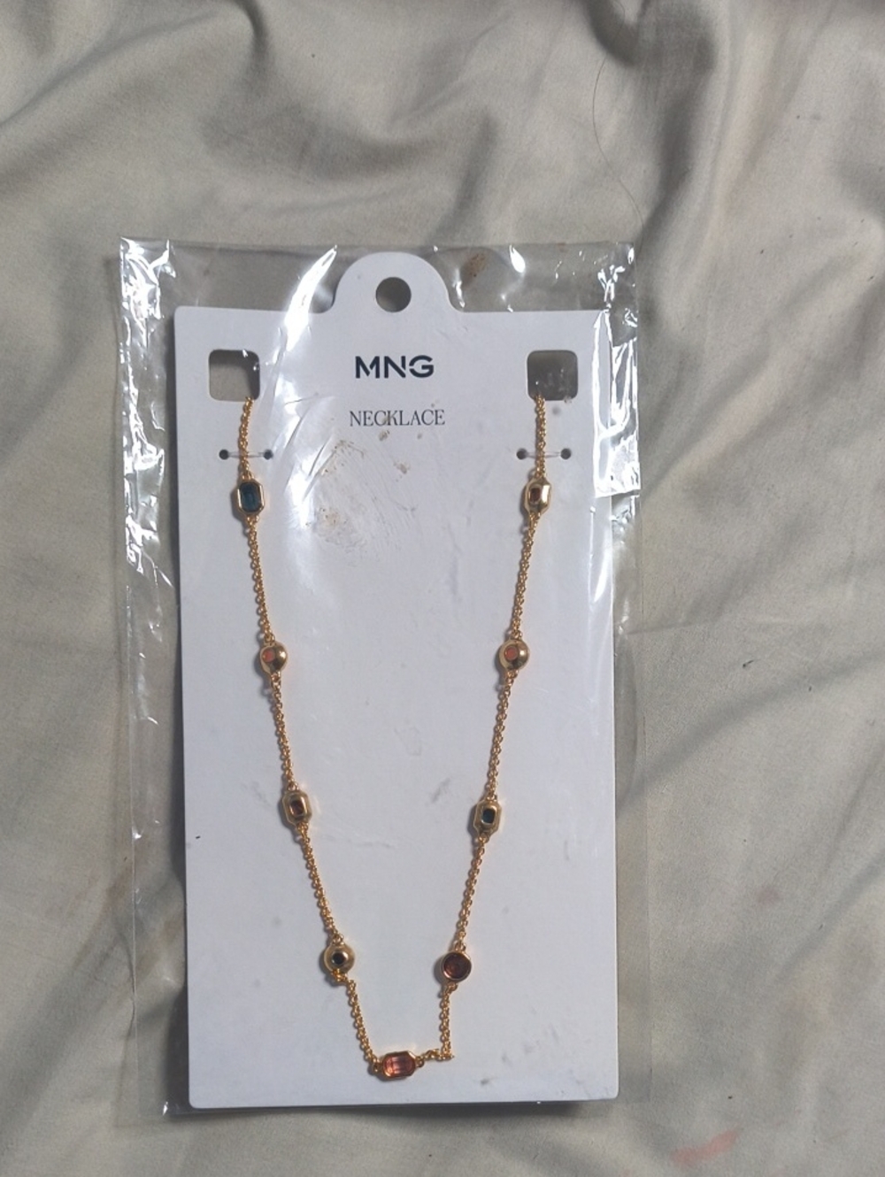 Mango Gold Chain Necklace with Multicolor Stone Stations